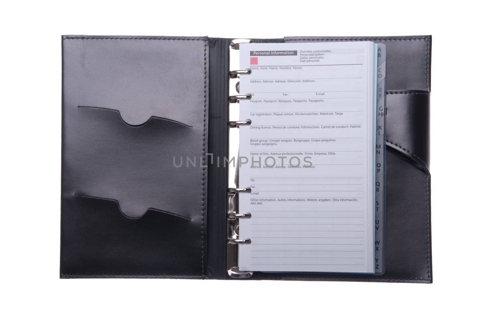 personal leather agenda isolated on white background