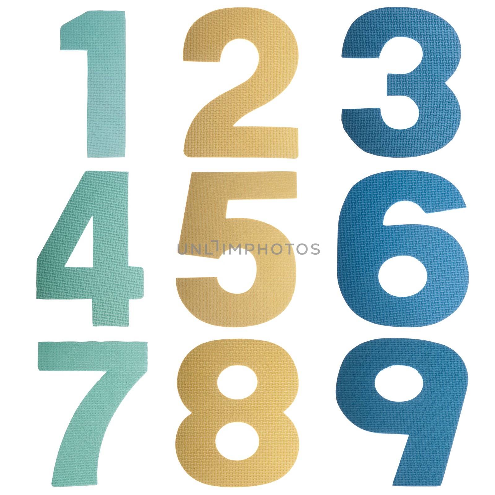 colorful numbers collection from 1 to 9 isolated on white background