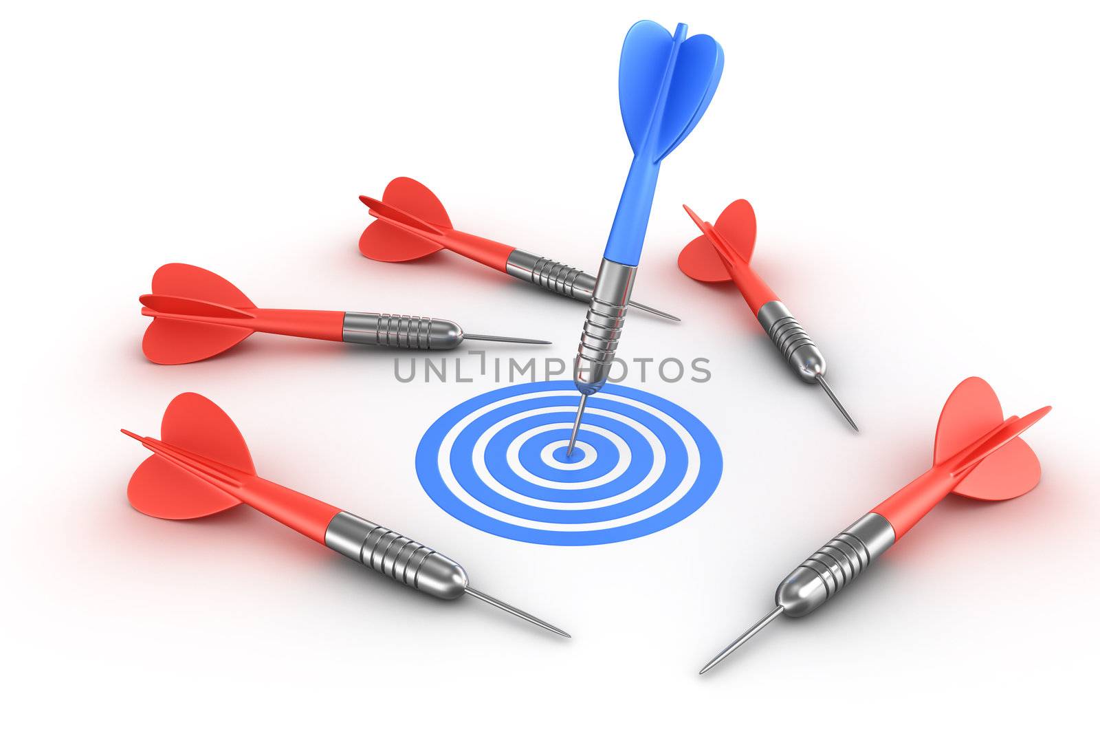3d rendering of darts hitting the target