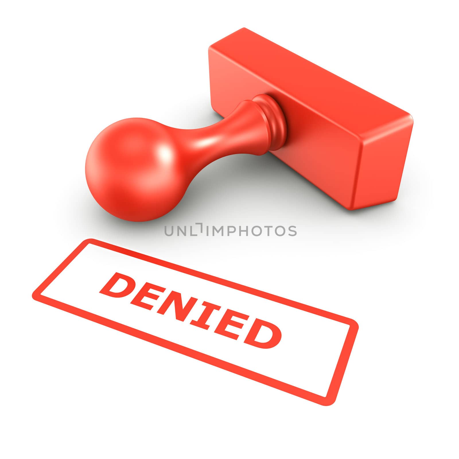 3d rendering of a rubber stamp with DENIED in red ink