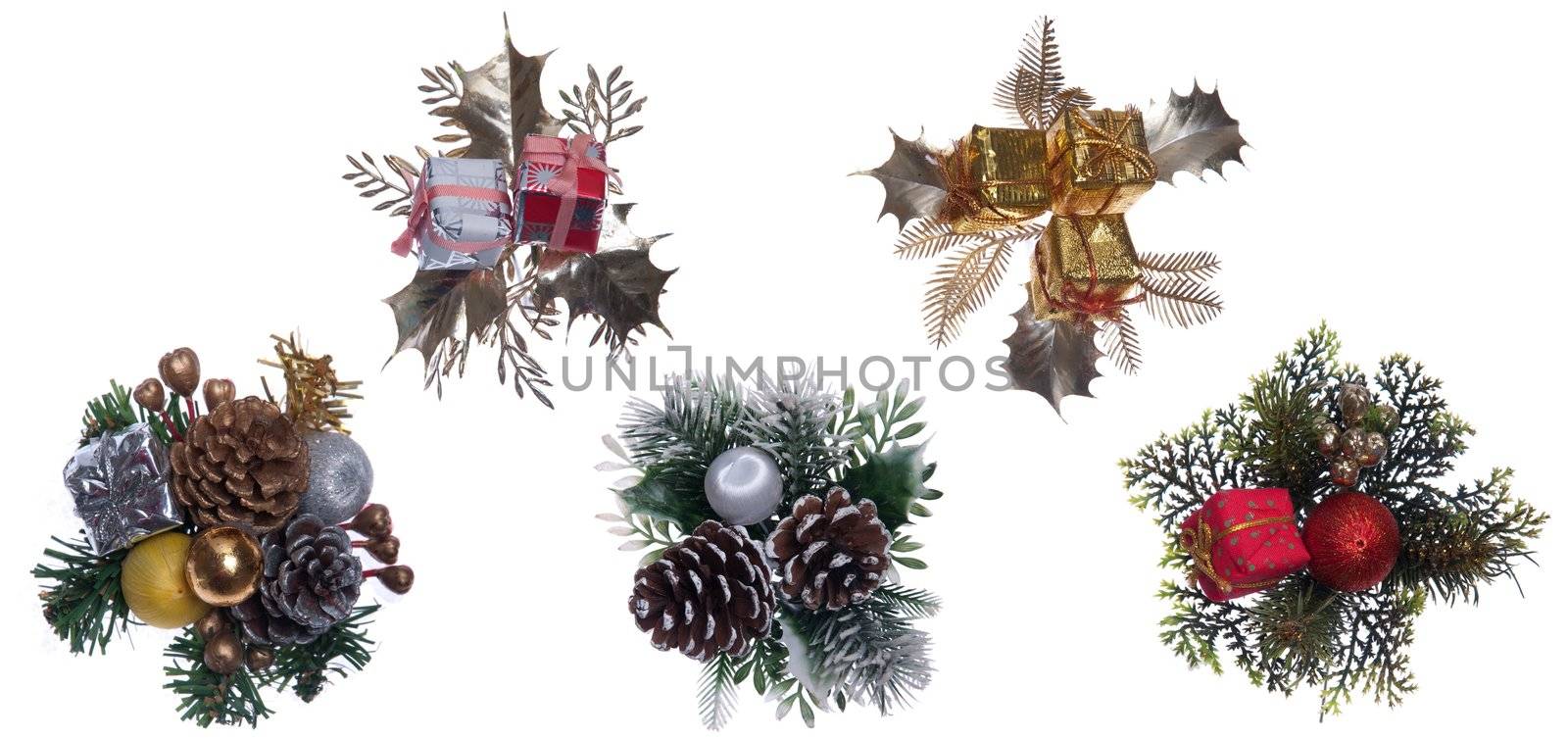 beautiful collection of Christmas decorations isolated on white background