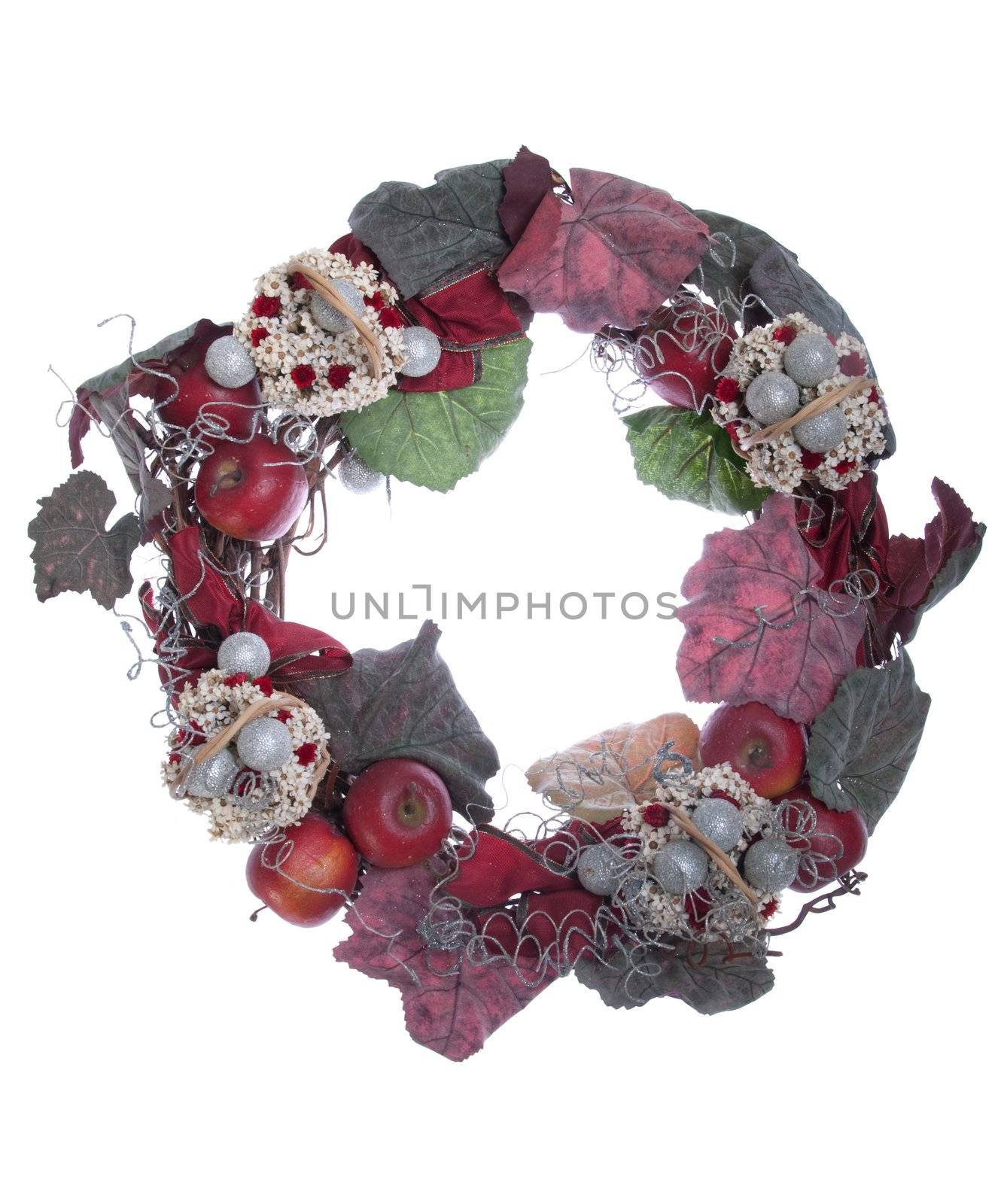 gorgeous Christmas wreath decoration isolated on white background