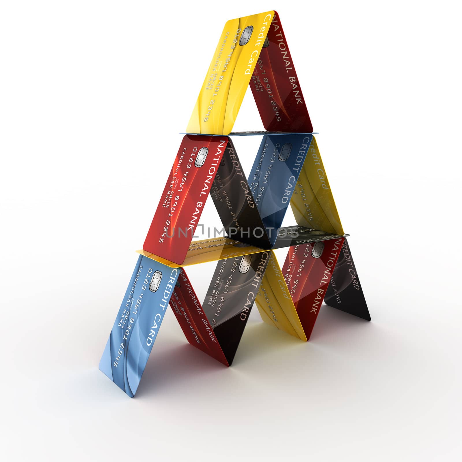 3d rendering of credit cards arranged in a pyramid