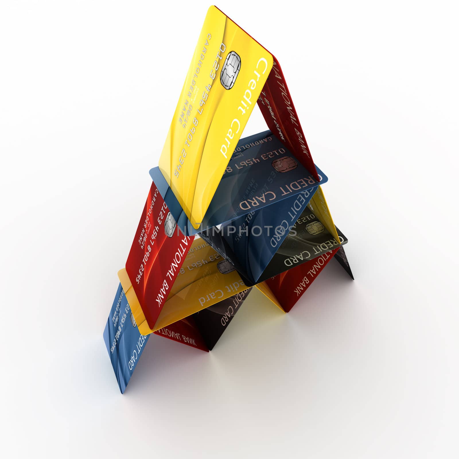 3d rendering of credit cards arranged in a pyramid
