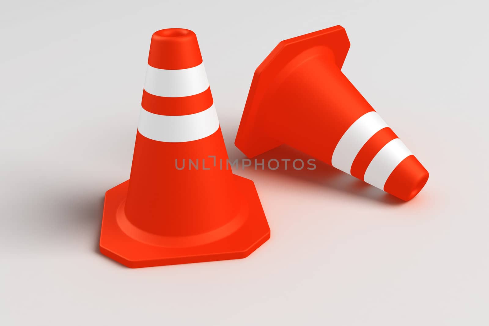 3d rendering of two traffic cones