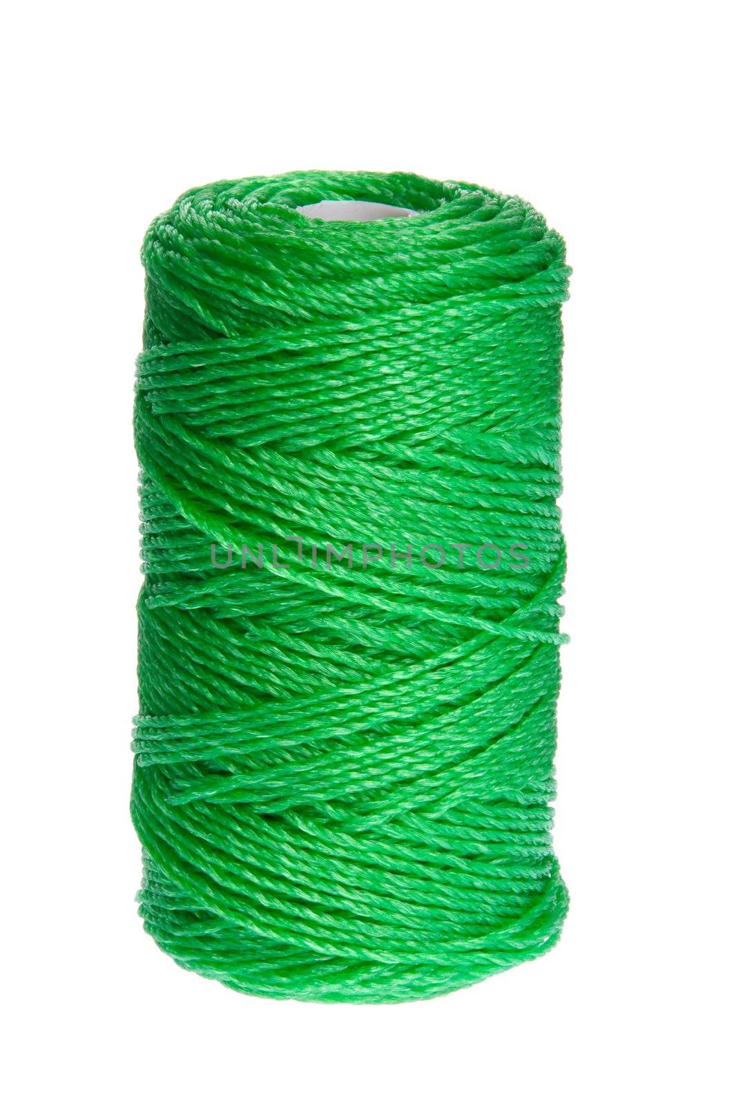 green clew of twine isolated on white background 