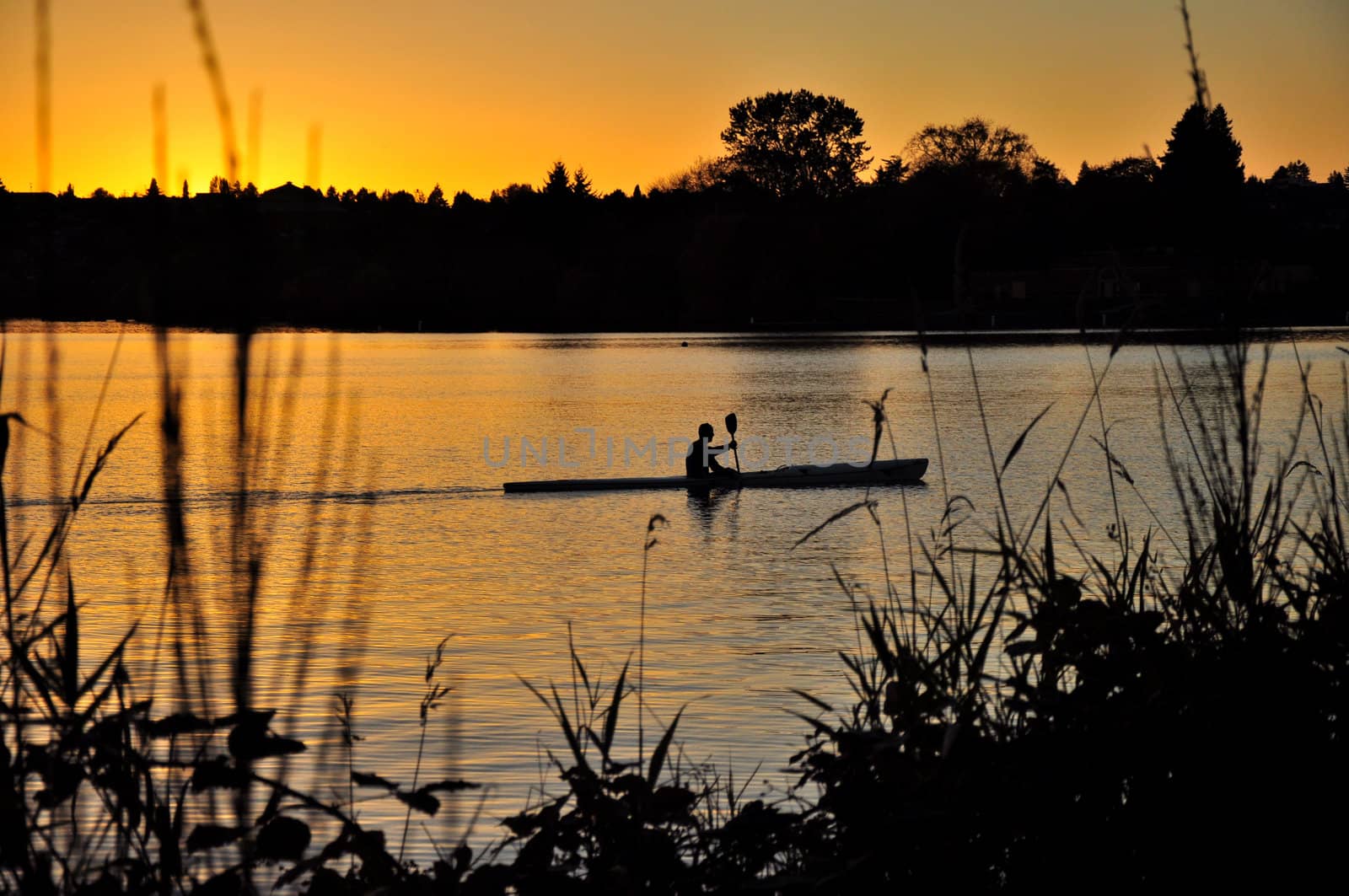 Kayak at sunset on Lake Washington.