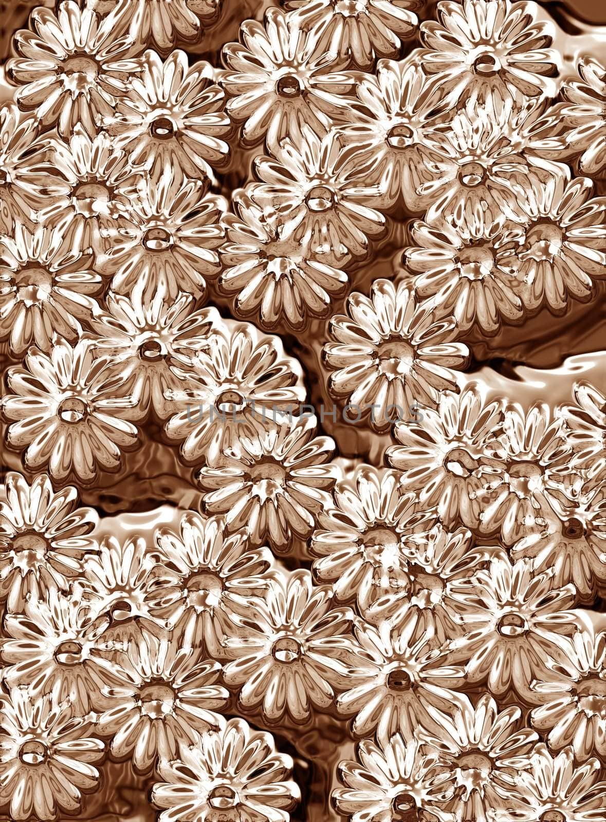 sepia brown 3d texture of abstract grunge flower shapes