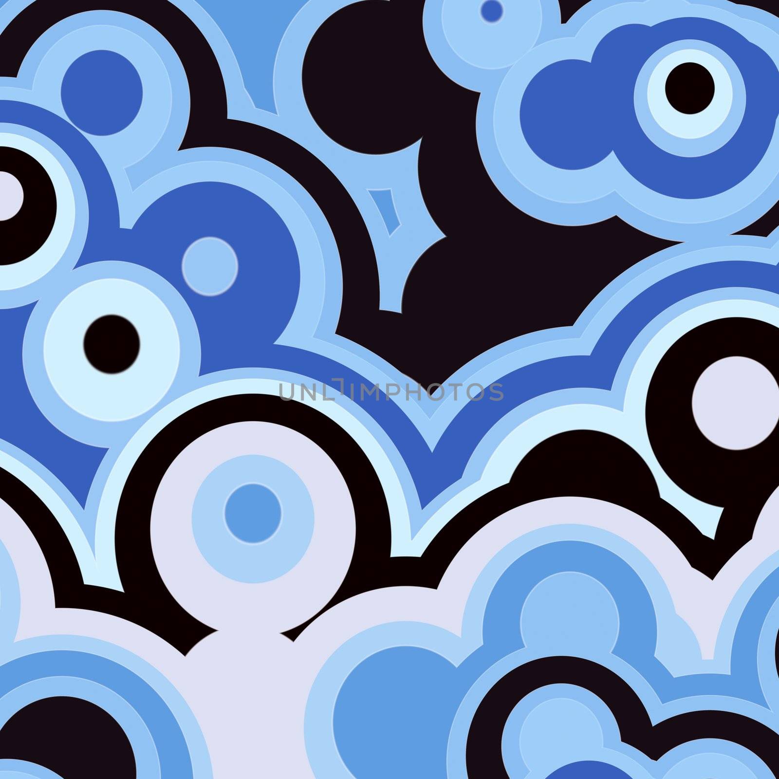 abstract texture of large blue and black round shapes