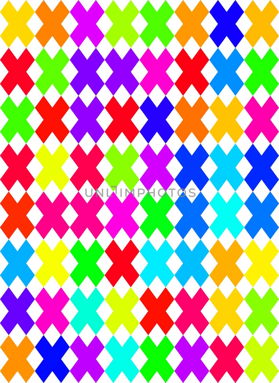 seamless texture of vibrant colored cross shapes on white background