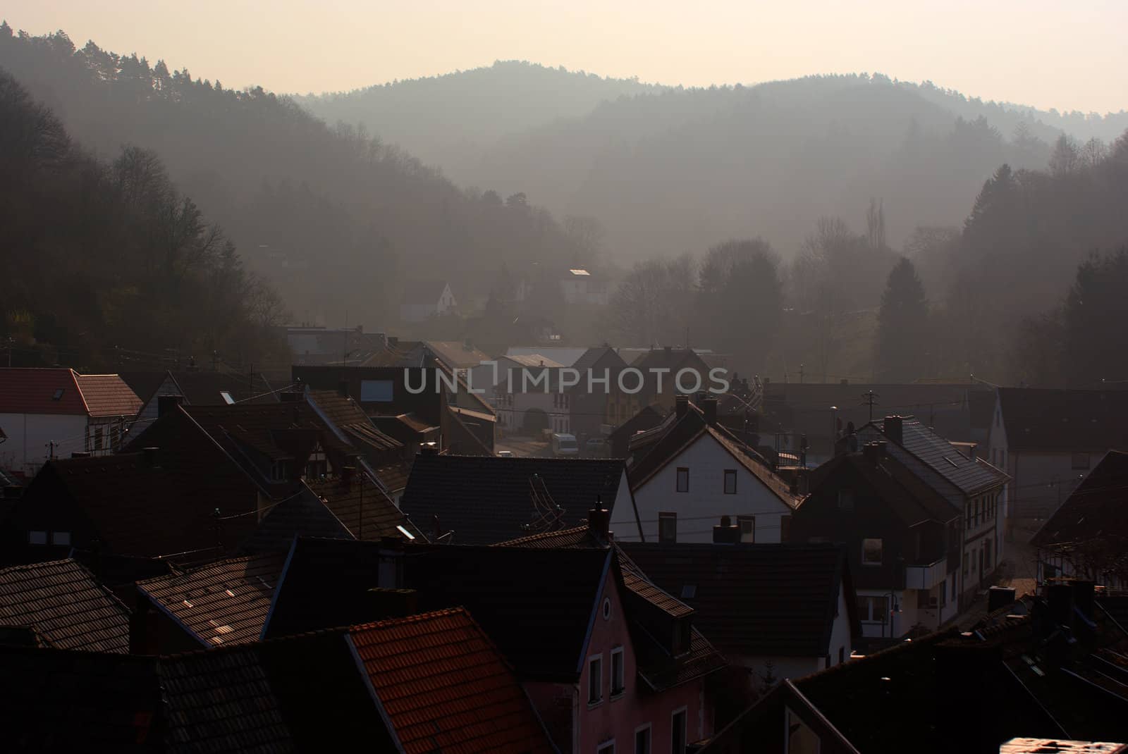 Morning in old traditional German town Heimbach