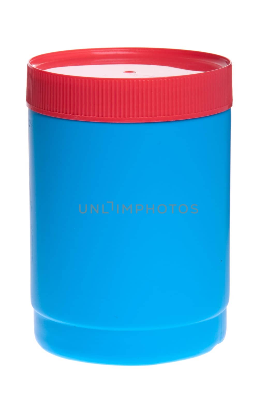 blue plastic canister isolated on white background