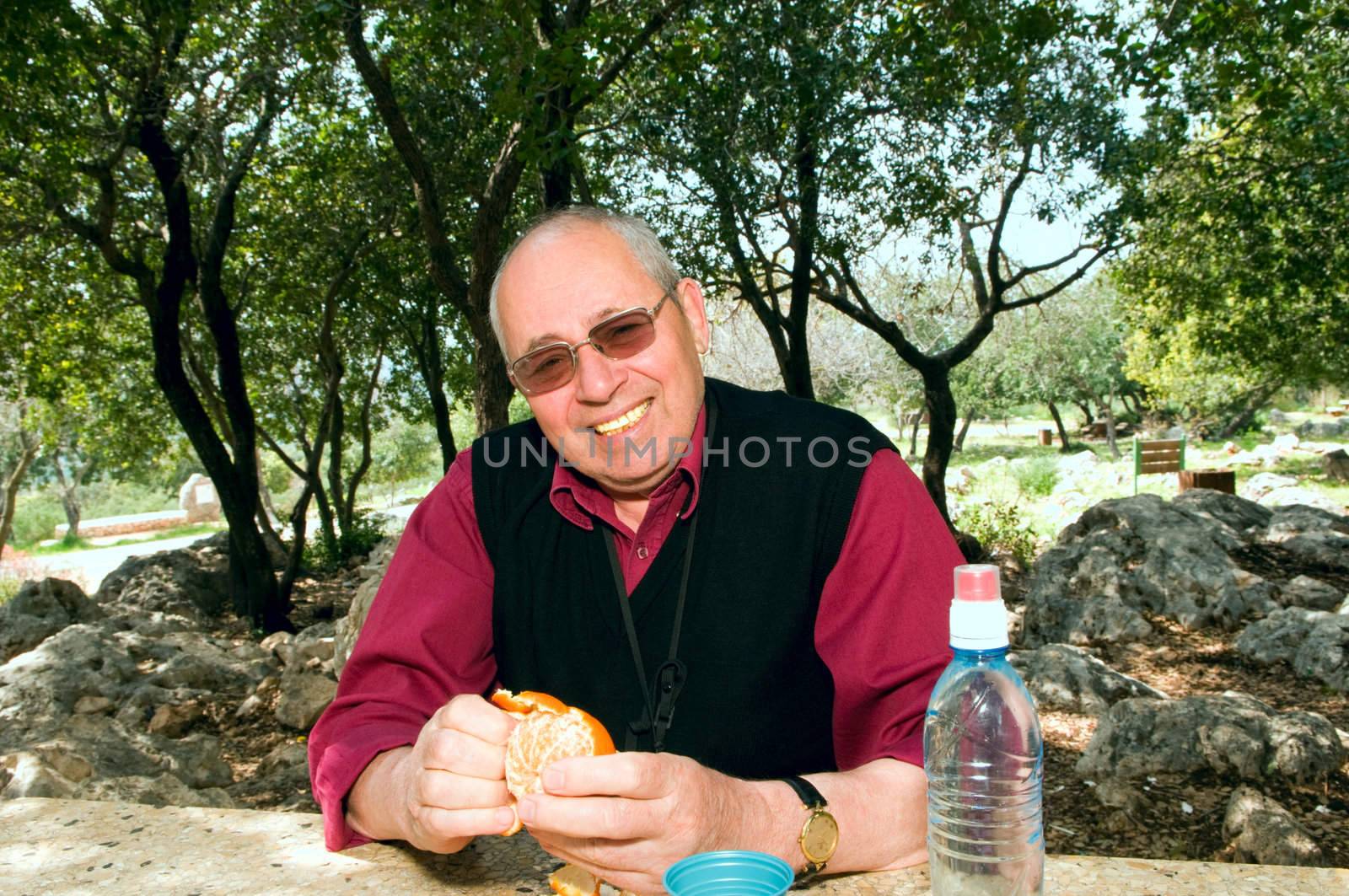 
 Retired to picnic in the nature park at the table