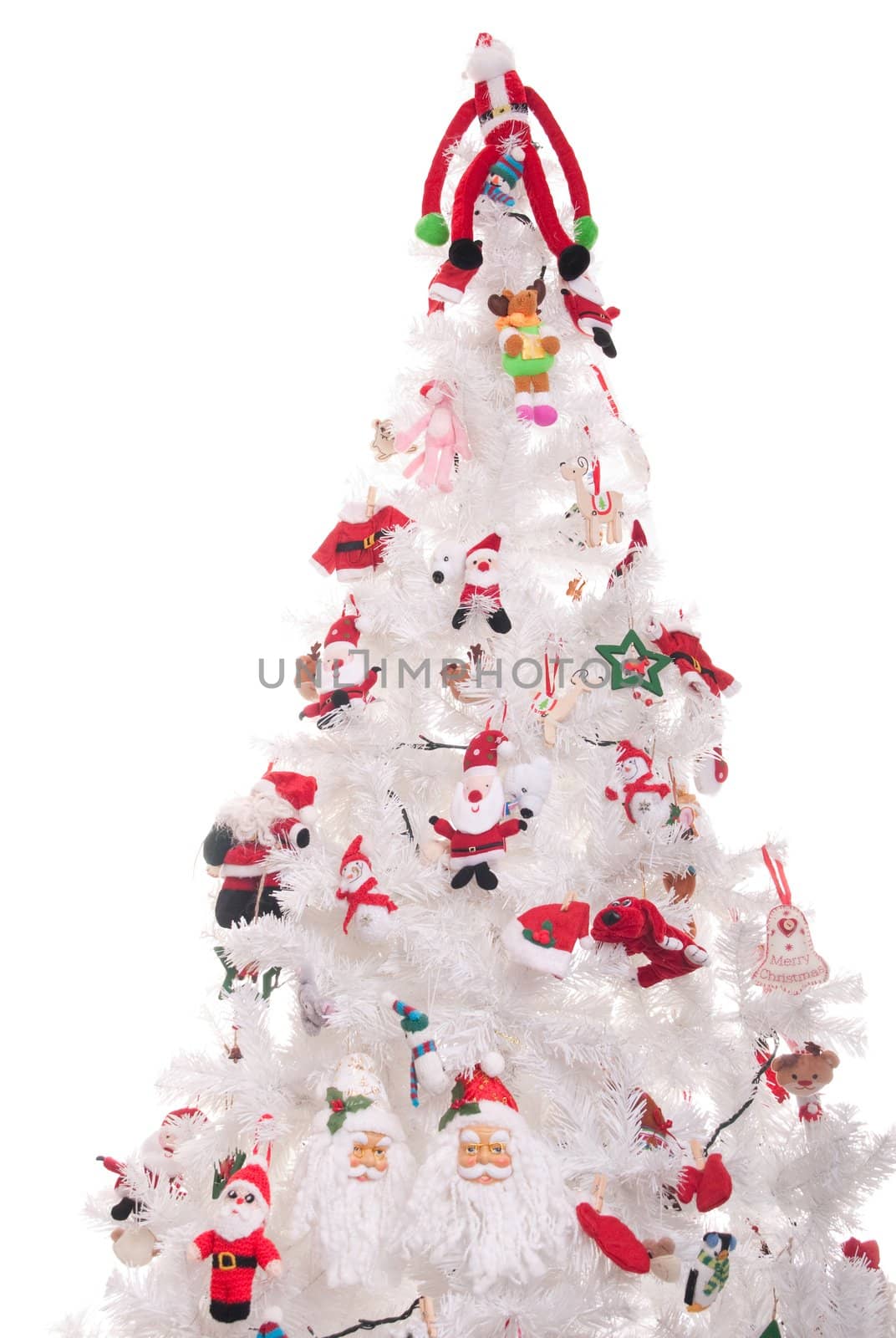 decorated christmas tree isolated on white background (white tree)