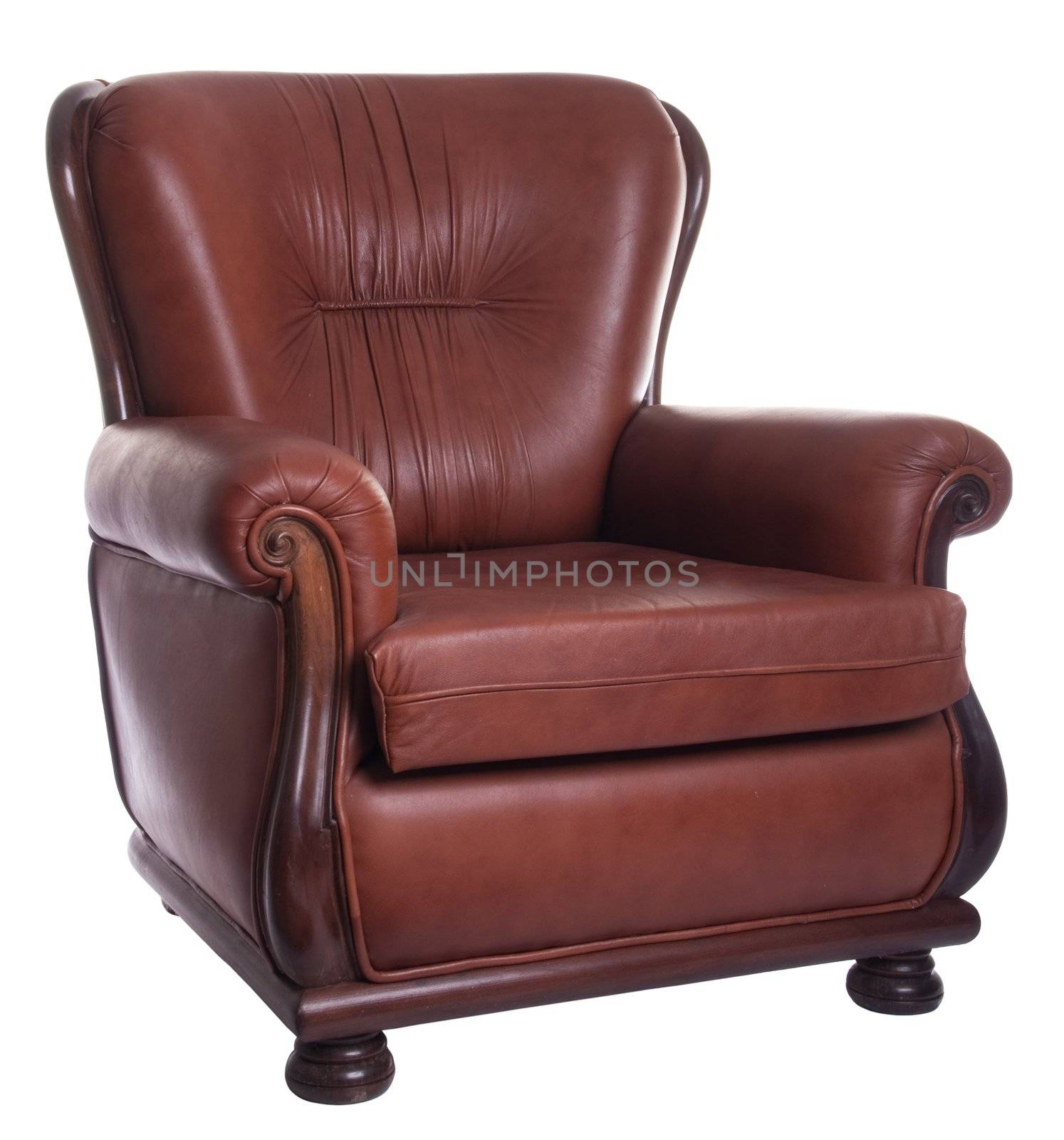 antique leather armchair isolated on white background