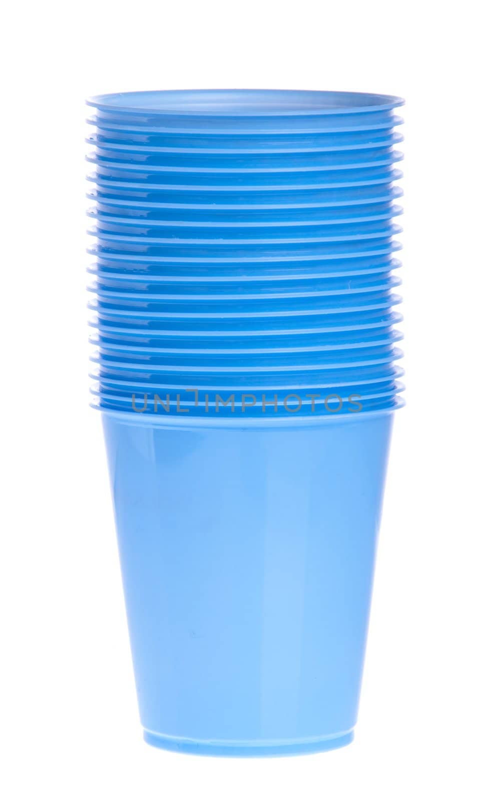 stack of blue plastic cups isolated on white background