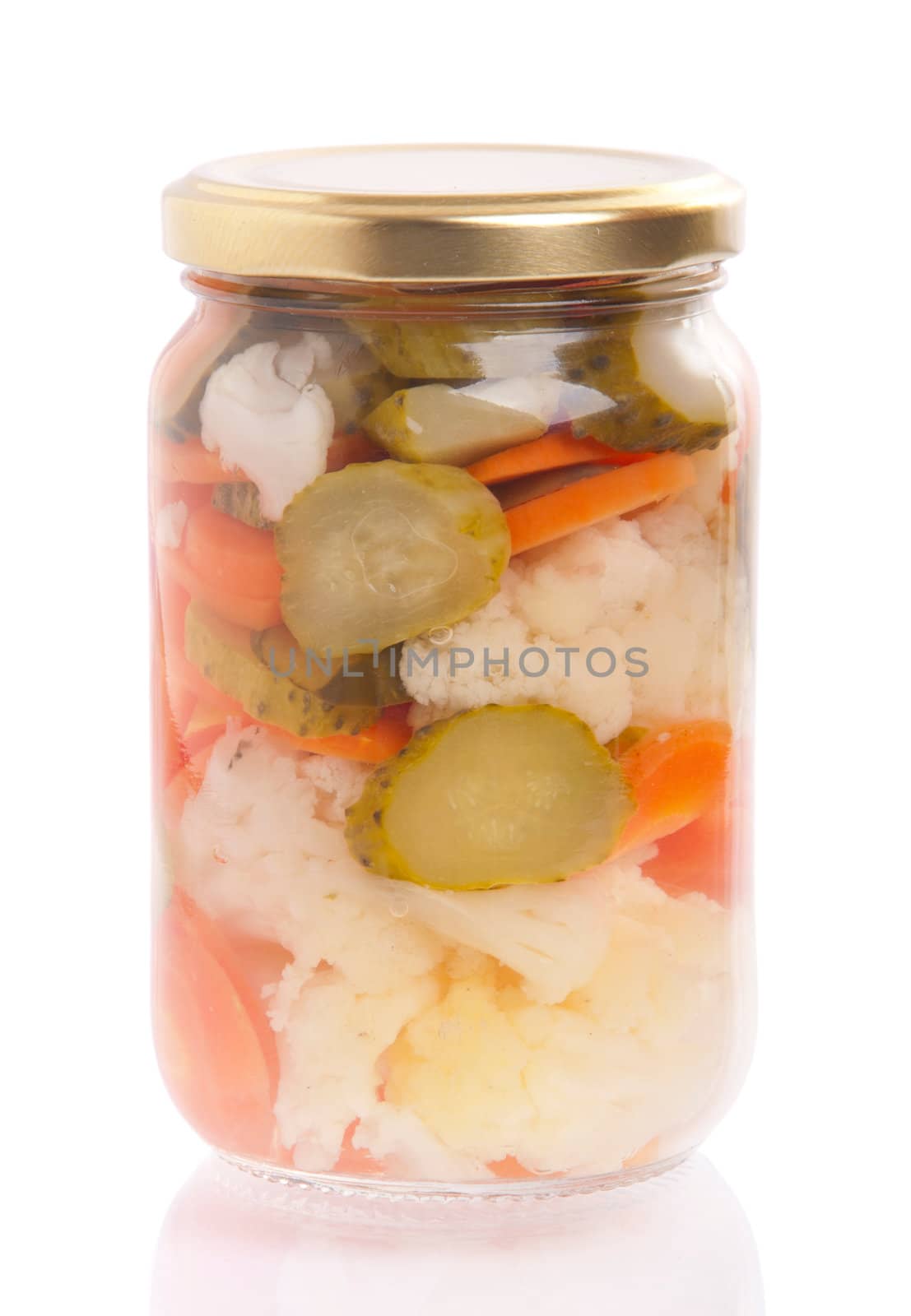 jar of homemade pickels isolated on white background