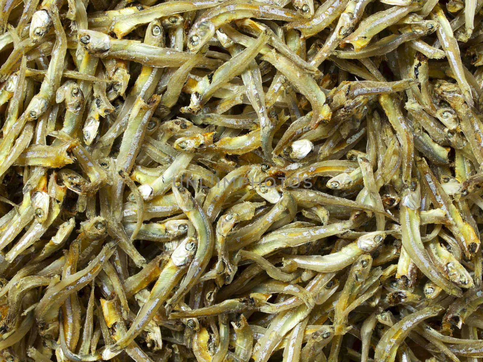 close up of heap of dried anchovies