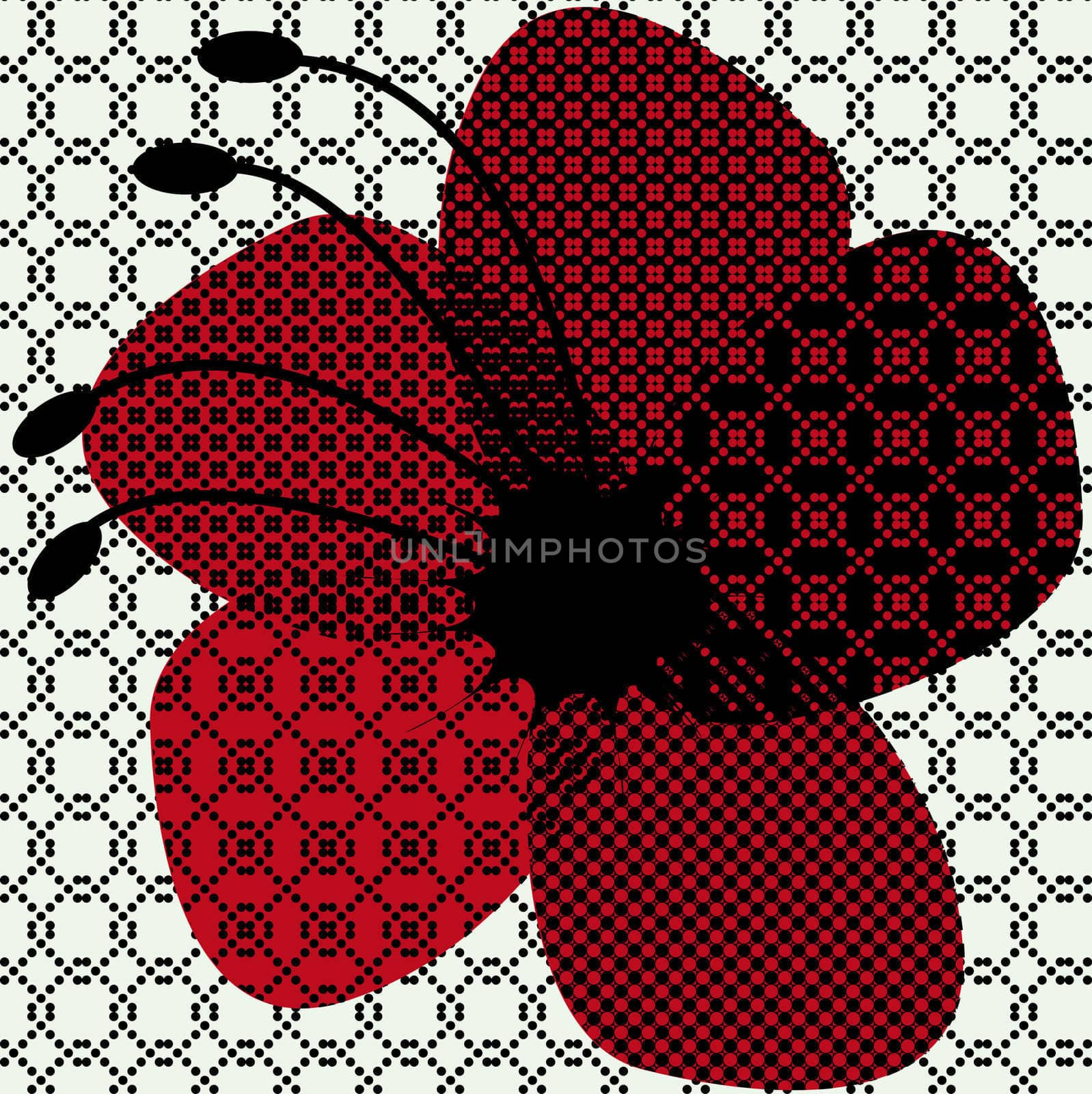 halftone red flower design on soft green background
