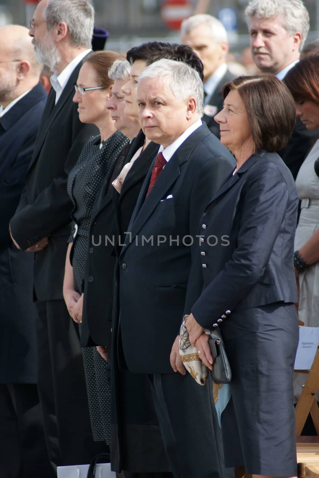 Warszaw, Poland - June 06: President of Poland Lech Kaczynski in Pi?sudzkiego square on the Cross devotion Pope John  Paul II in the 20th anniversary of the Polish pope. About the pilgrimage: "Let your spirit come down and renew the  face of the earth"