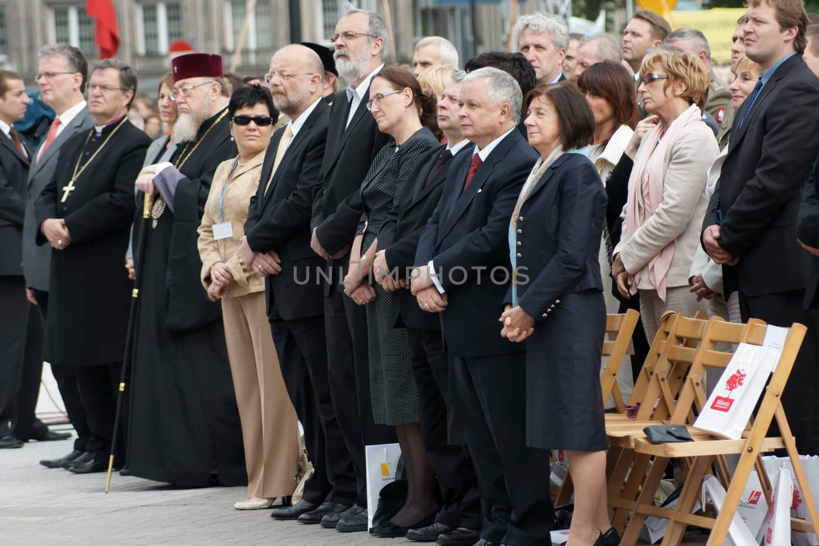 Warszaw, Poland - June 06: President of Poland Lech Kaczynski in Pi?sudzkiego square on the Cross devotion Pope John  Paul II in the 20th anniversary of the Polish pope. About the pilgrimage: "Let your spirit come down and renew the  face of the earth"