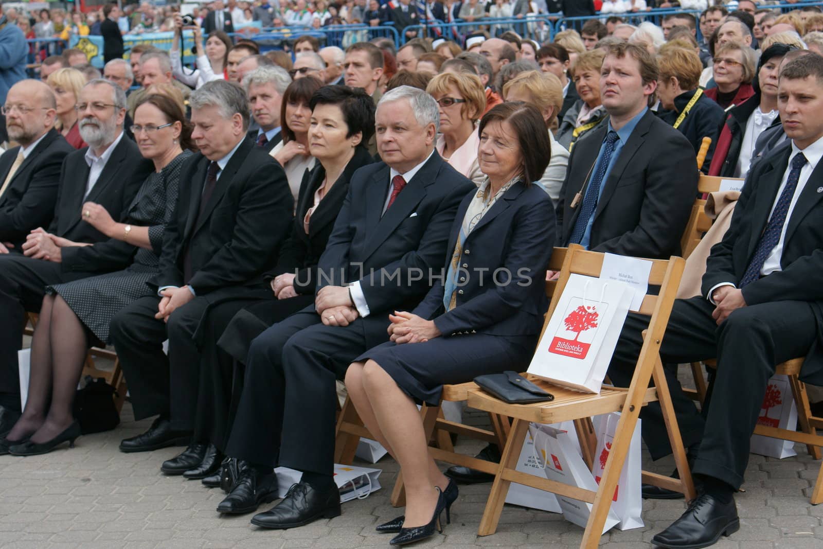 Warszaw, Poland - June 06: President of Poland Lech Kaczynski in Pi?sudzkiego square on the Cross devotion Pope John  Paul II in the 20th anniversary of the Polish pope. About the pilgrimage: "Let your spirit come down and renew the  face of the earth"