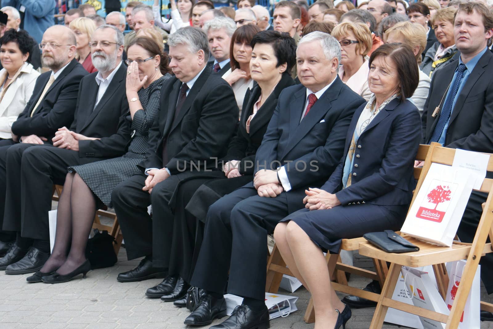 Warszaw, Poland - June 06: President of Poland Lech Kaczynski in Pi?sudzkiego square on the Cross devotion Pope John  Paul II in the 20th anniversary of the Polish pope. About the pilgrimage: "Let your spirit come down and renew the  face of the earth"