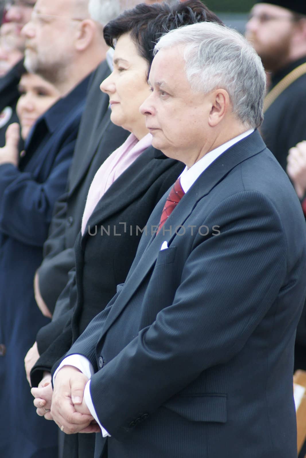 Warszaw, Poland - June 06: President of Poland Lech Kaczynski in Pi?sudzkiego square on the Cross devotion Pope John  Paul II in the 20th anniversary of the Polish pope. About the pilgrimage: "Let your spirit come down and renew the  face of the earth"