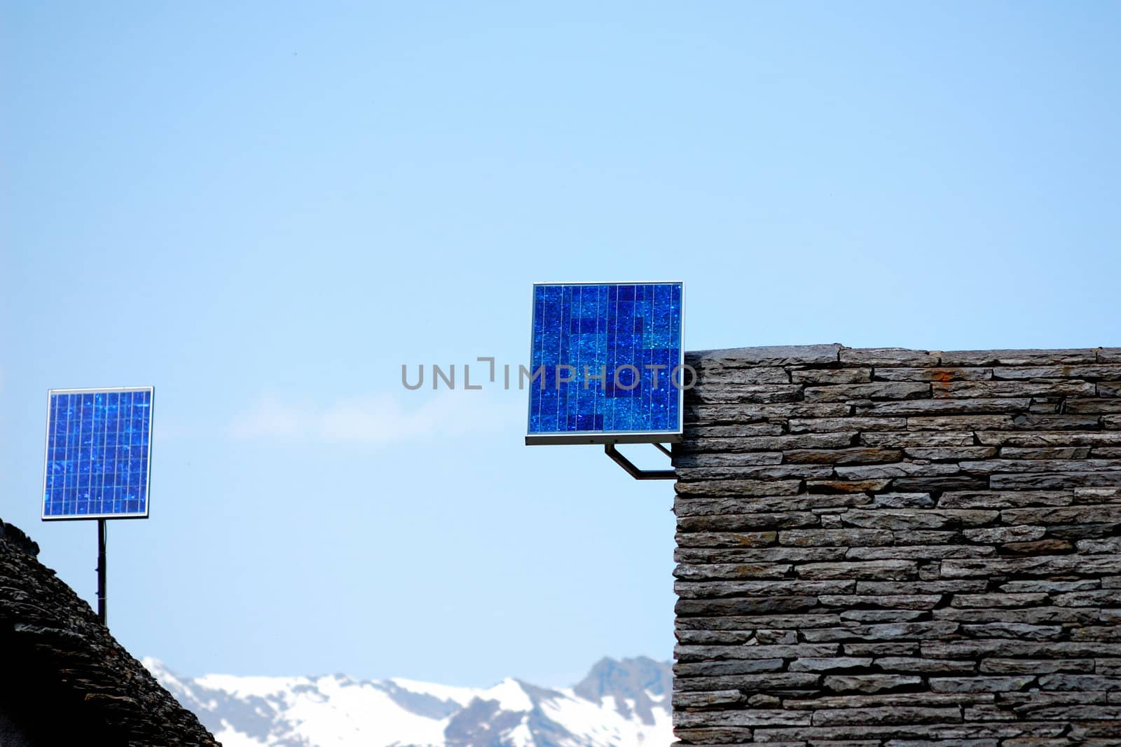 Solar panels on mountain houses roof