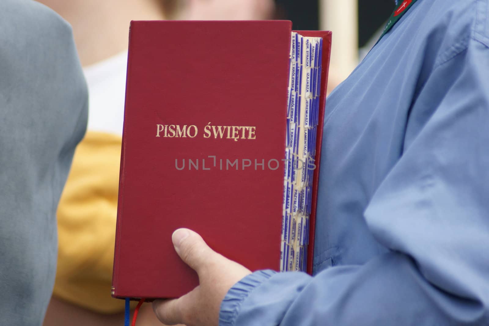 Warszaw, Poland - June 06: Woman who have a Sacred Scripture in Pilsudzkiego square on the Cross devotion Pope John  Paul II in the 20th anniversary of the Polish pope. About the pilgrimage: "Let your spirit come down and renew the  face of the earth"