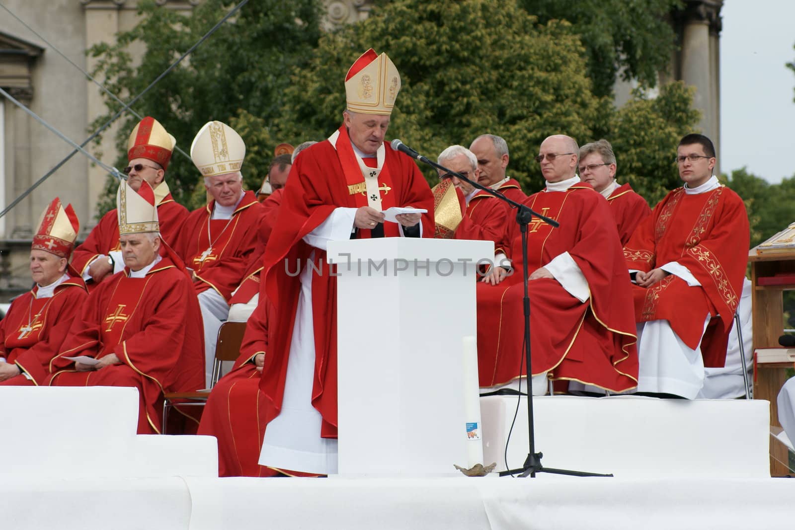 Warszaw, Poland - June 06: Archbishop Kazimierz Nycz in Pi?sudzkiego square on the Cross devotion Pope John Paul II in  the 20th anniversary of the Polish pope. About the pilgrimage: "Let your spirit come down and renew the face of the  earth"