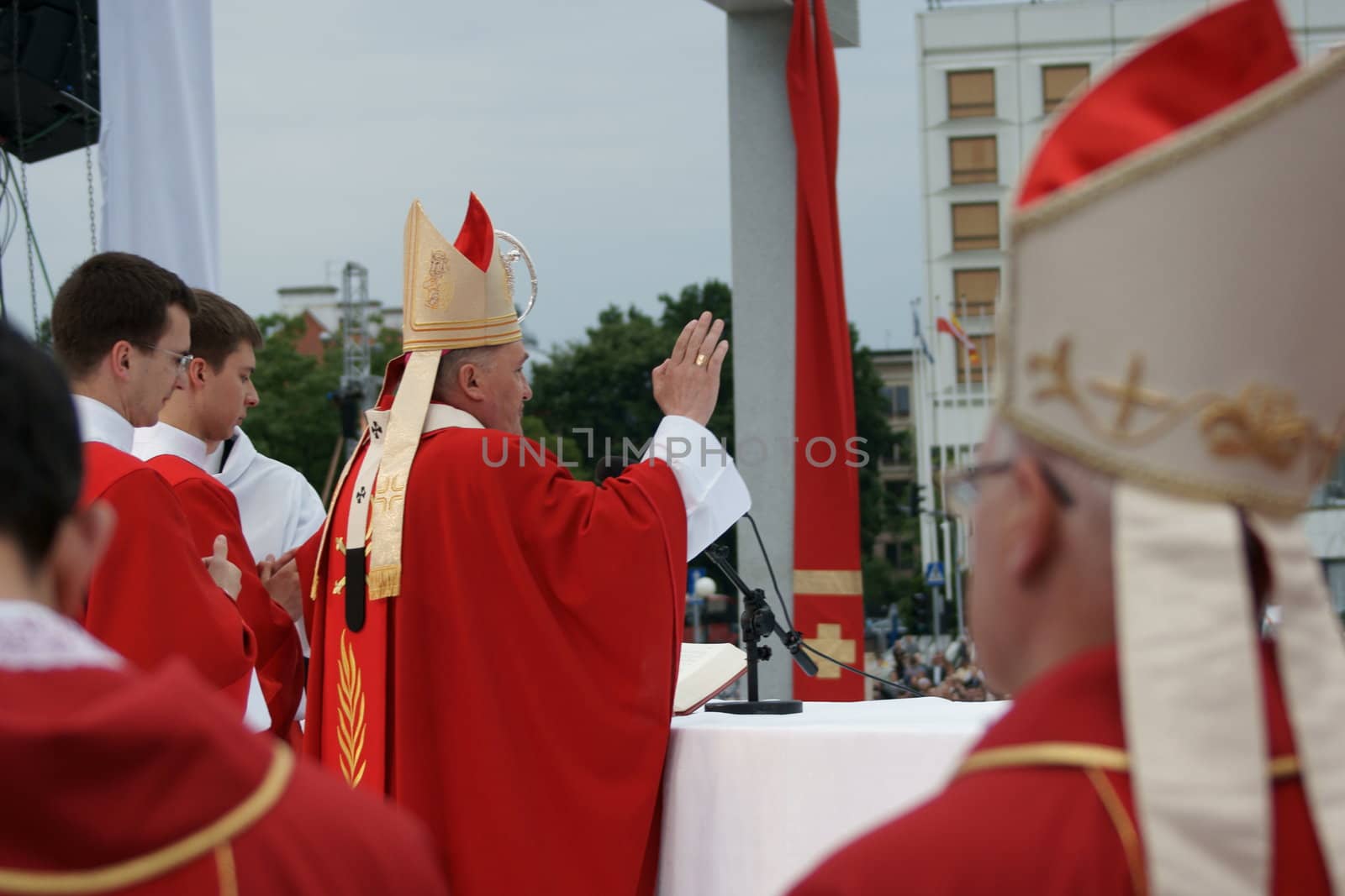 Warszaw, Poland - June 06: Archbishop Kazimierz Nycz in Pi?sudzkiego square on the Cross devotion Pope John Paul II in  the 20th anniversary of the Polish pope. About the pilgrimage: "Let your spirit come down and renew the face of the  earth"