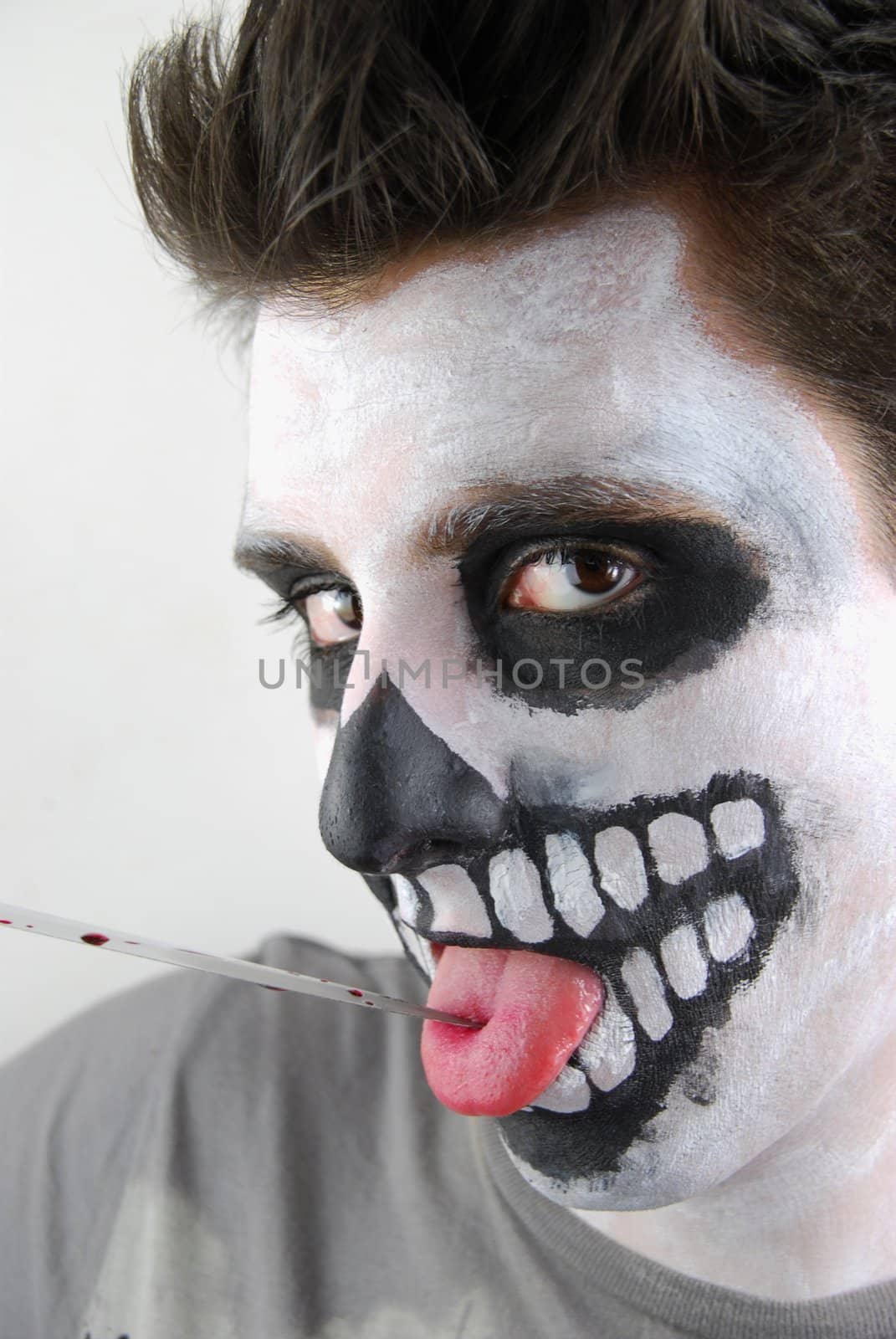 portrait of a skeleton guy as a murderer concept
