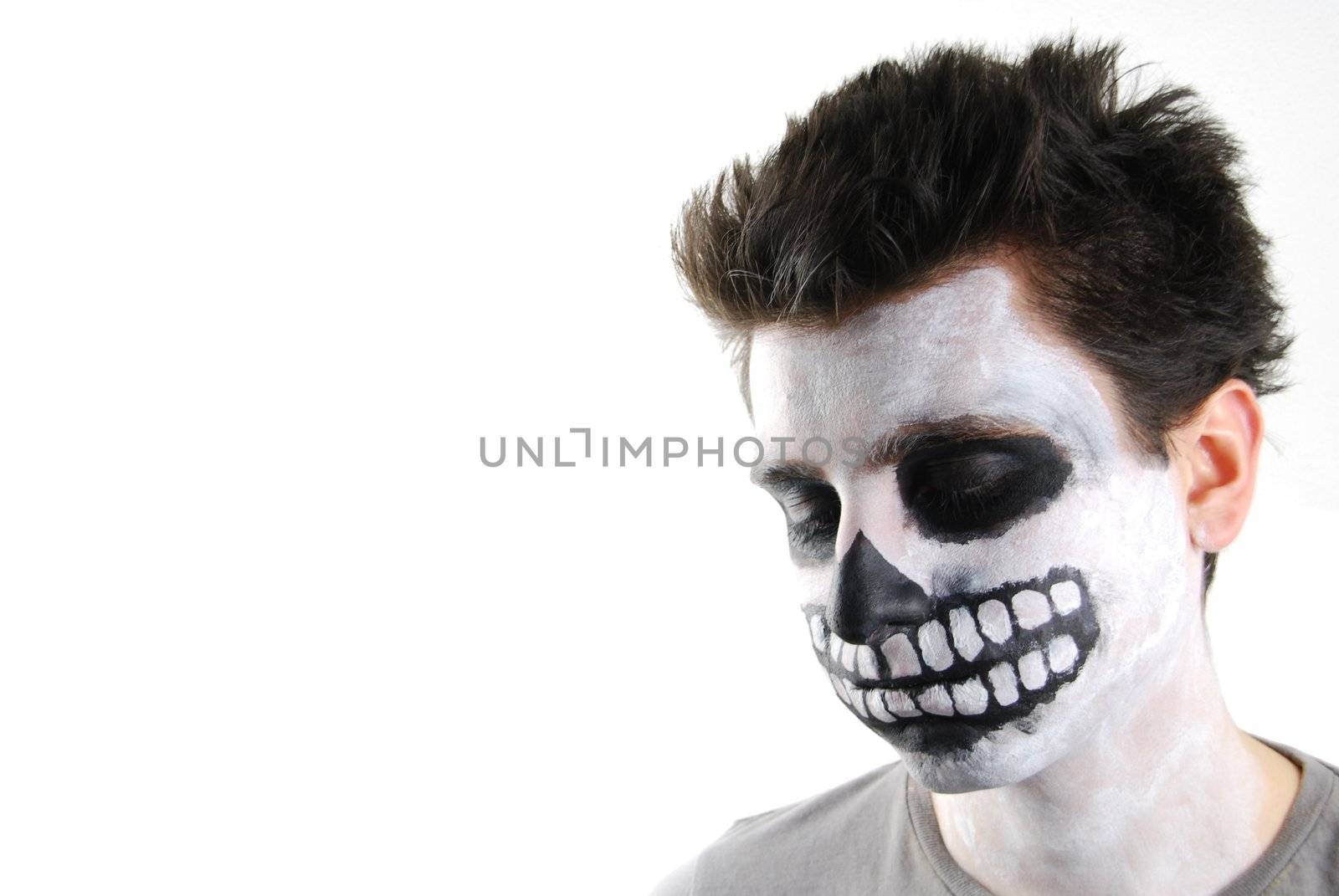 portrait of a creepy skeleton guy perfect for Carnival (isolated on white)