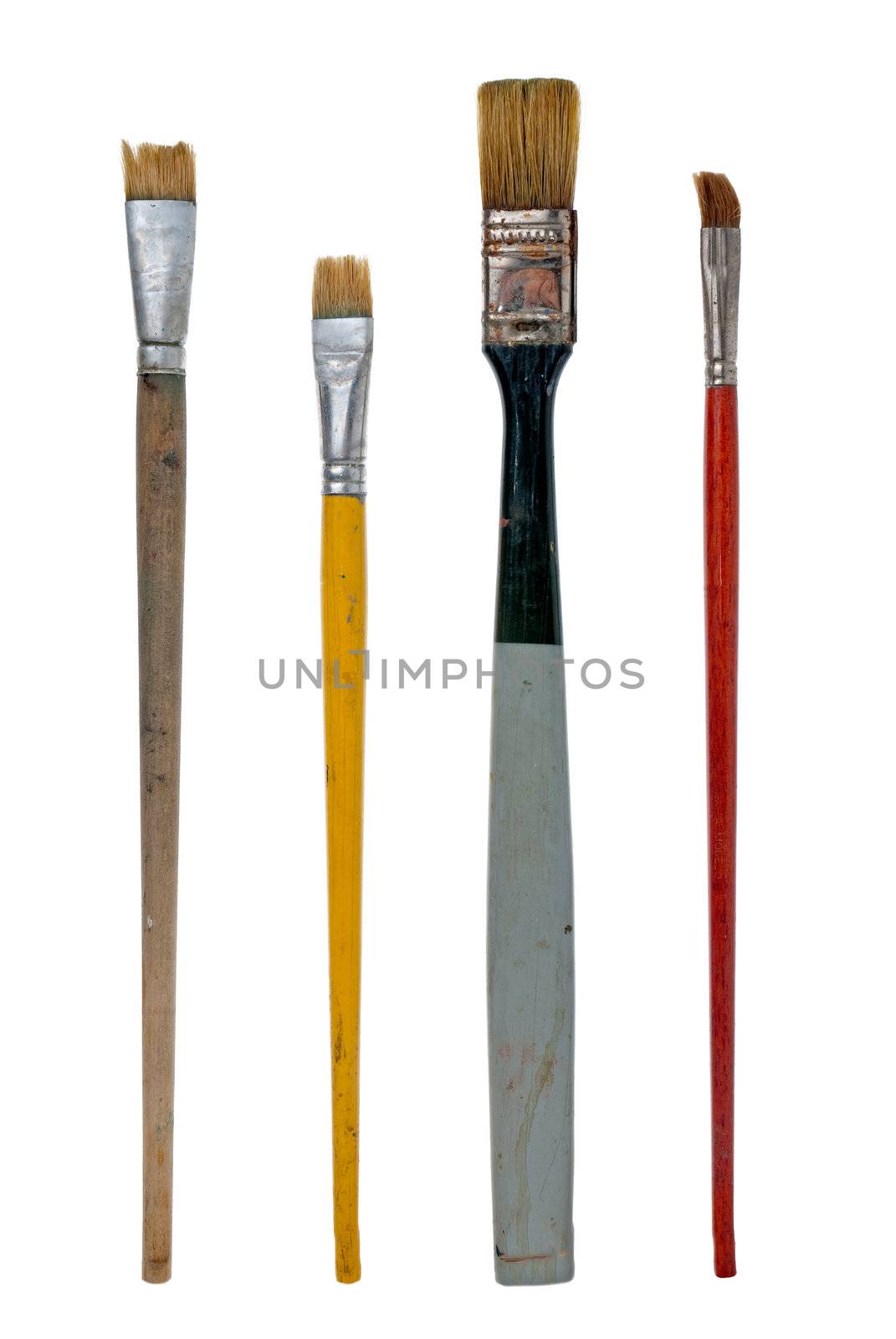 Different used art brushes isolated on white background.