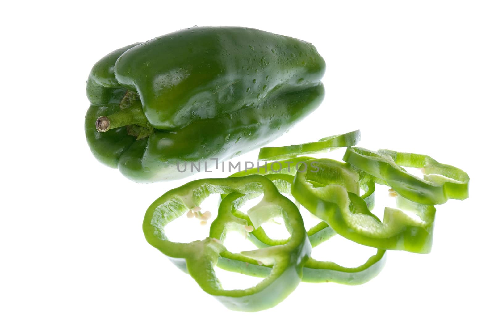Green pepper on white background close up isolated on white background.