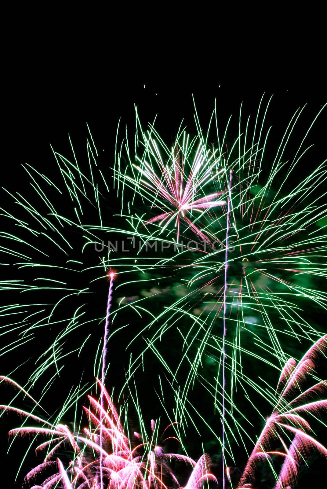 Firework streaks in the night sky