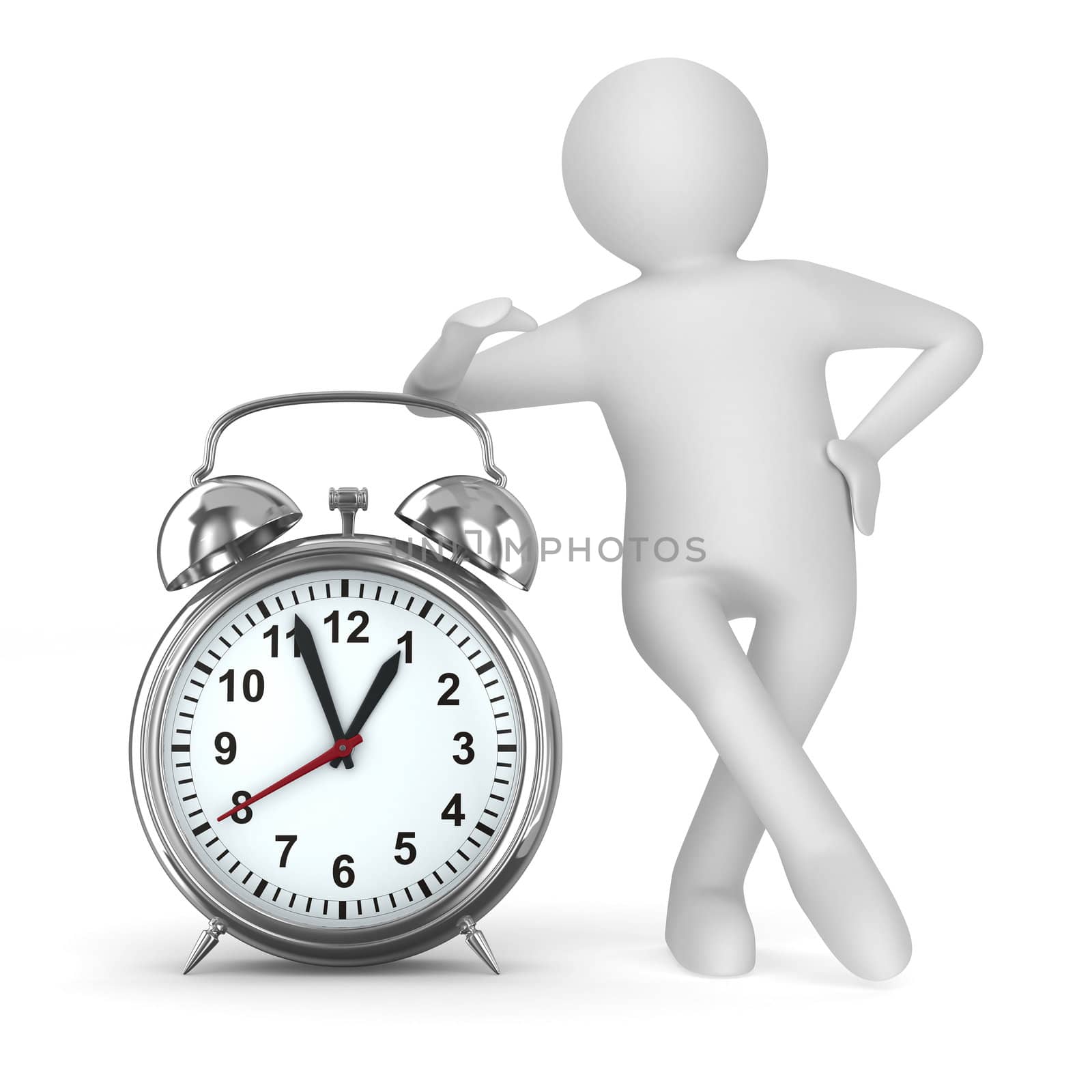 Alarm clock on white background. Isolated 3D image