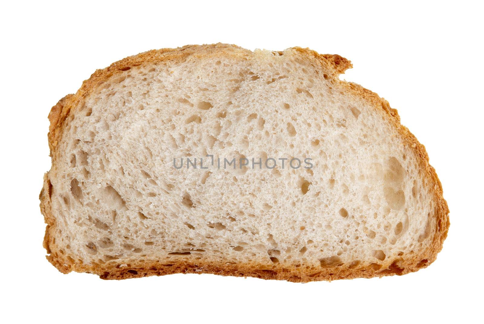 Slice of bread isolated on white background.