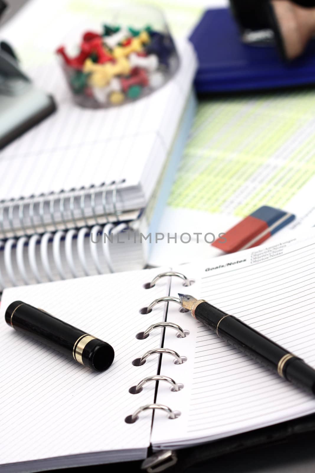 Office stationery over gray background 