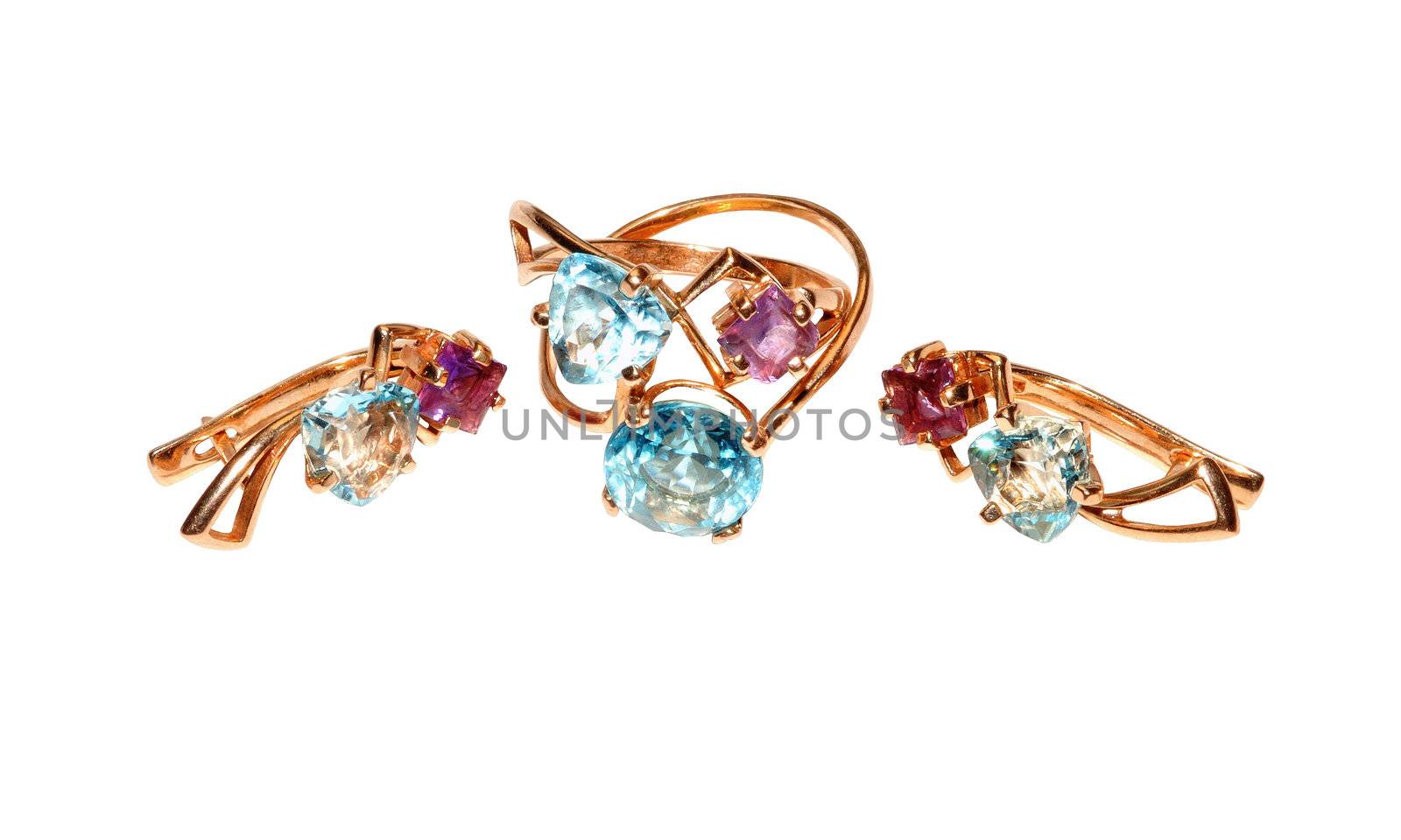 Jewelry with blue topaz and purple amethyst 