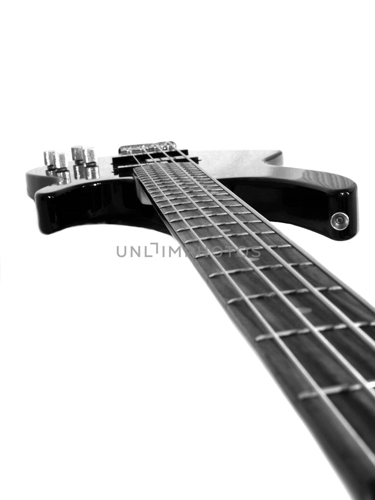 Black 4-string bass guitar isolated on white