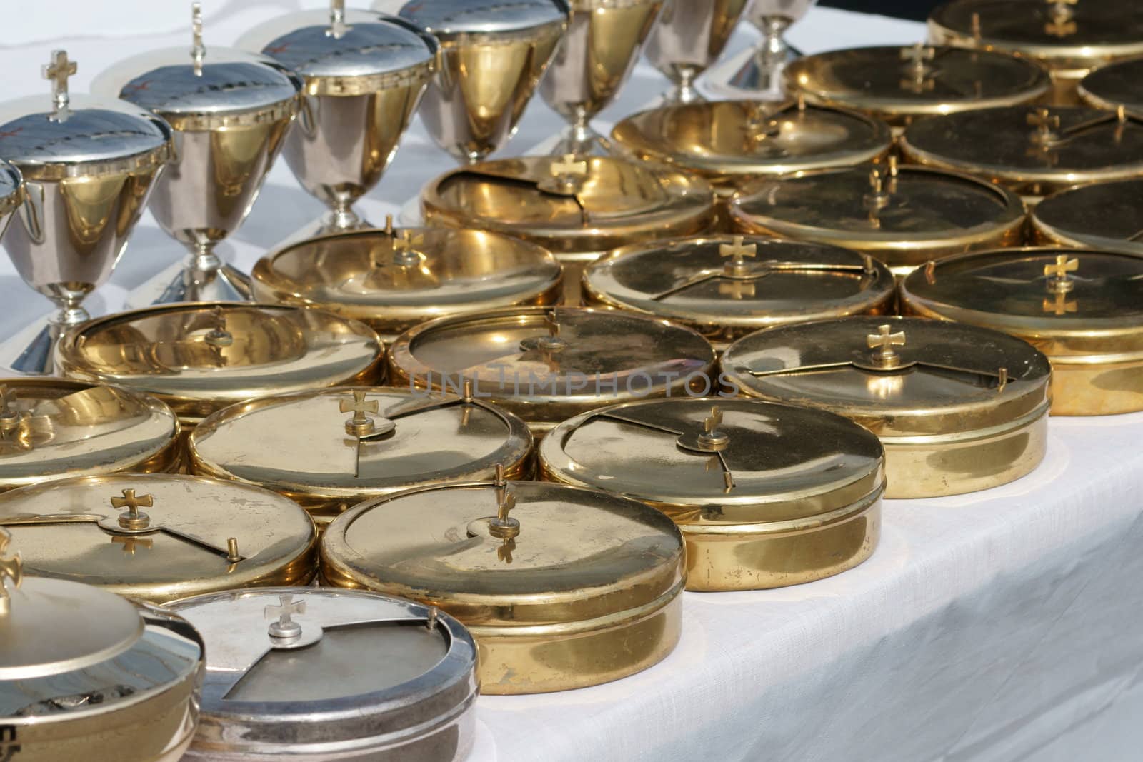 Warszaw, Poland - June 06: sacred vessels in Pi?sudzkiego square on the Cross devotion Pope John  Paul II in the 20th anniversary of the Polish pope. About the pilgrimage: "Let your spirit come down and renew the  face of the earth"