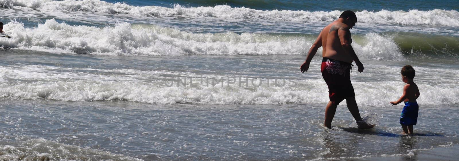 Father and son on beach