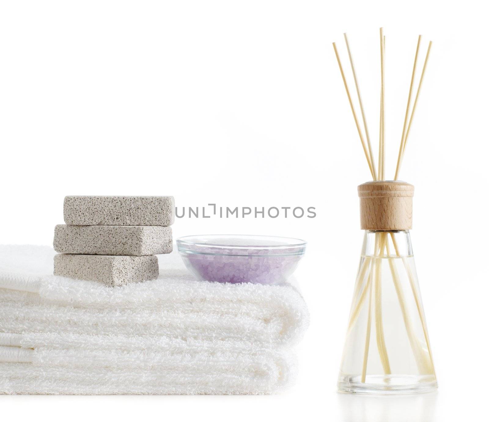 Bath products being displayed on a white background.