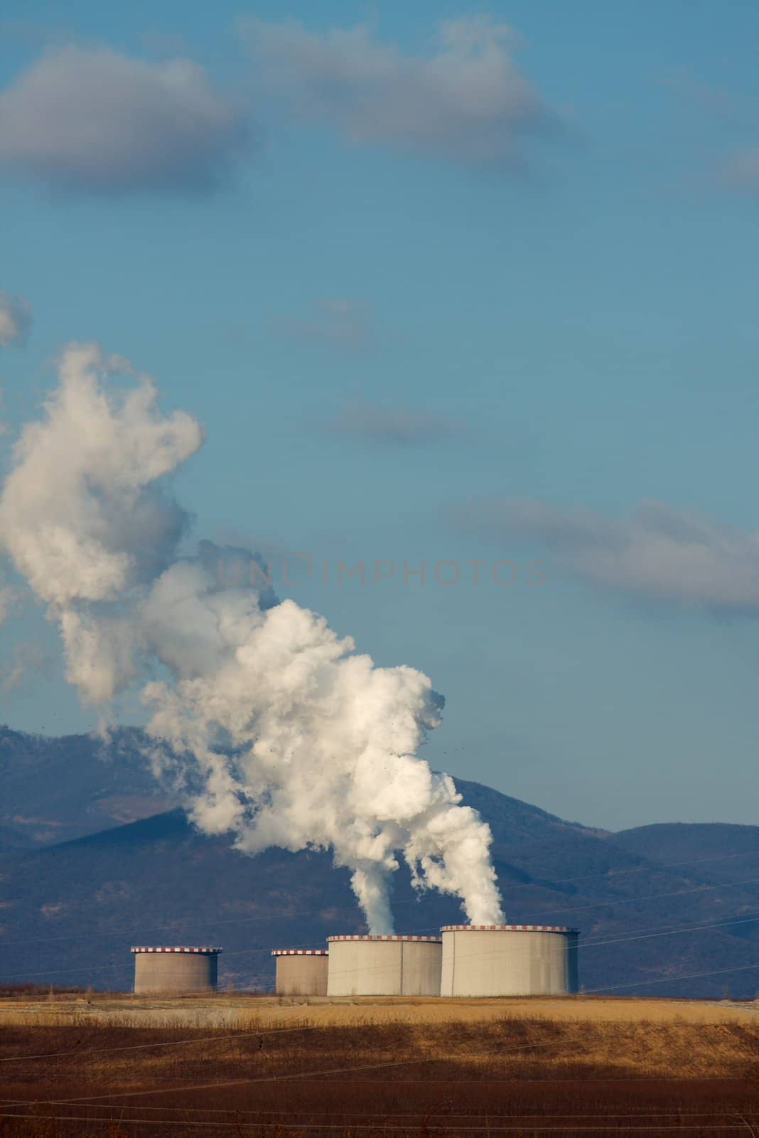 Steam rising from a nuclear power plant