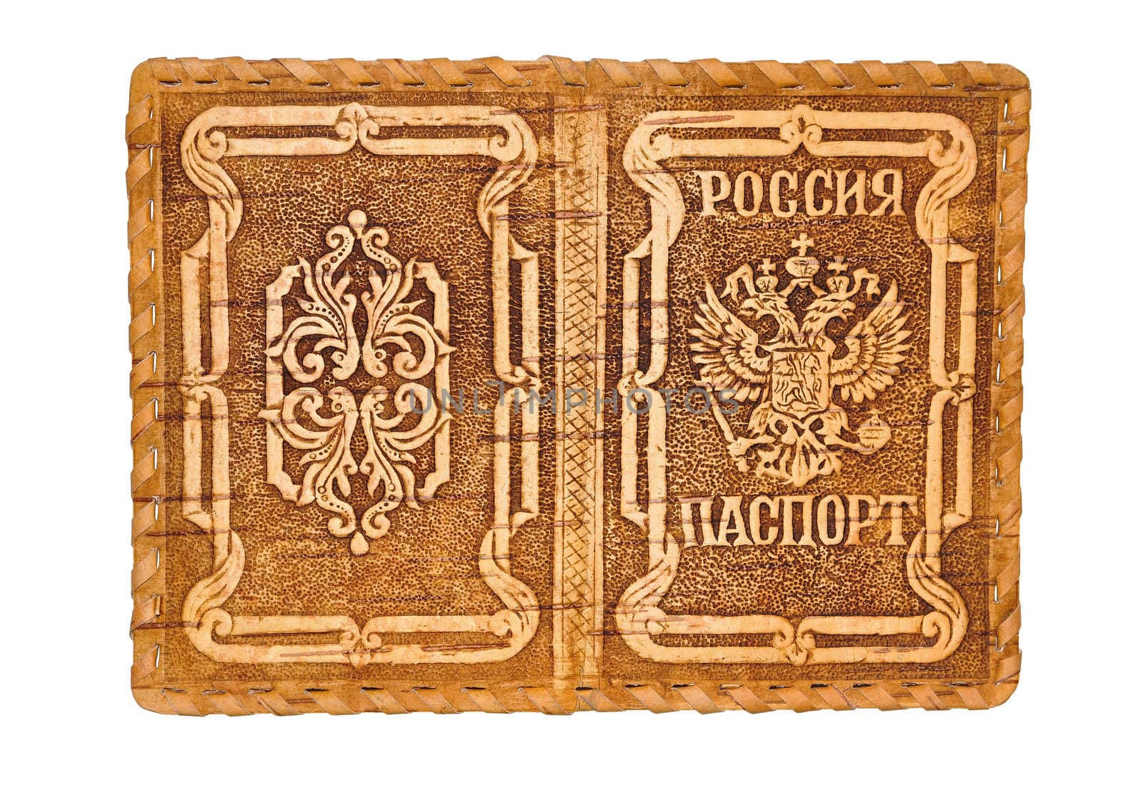 Cover for Russian passport made from birch bark 