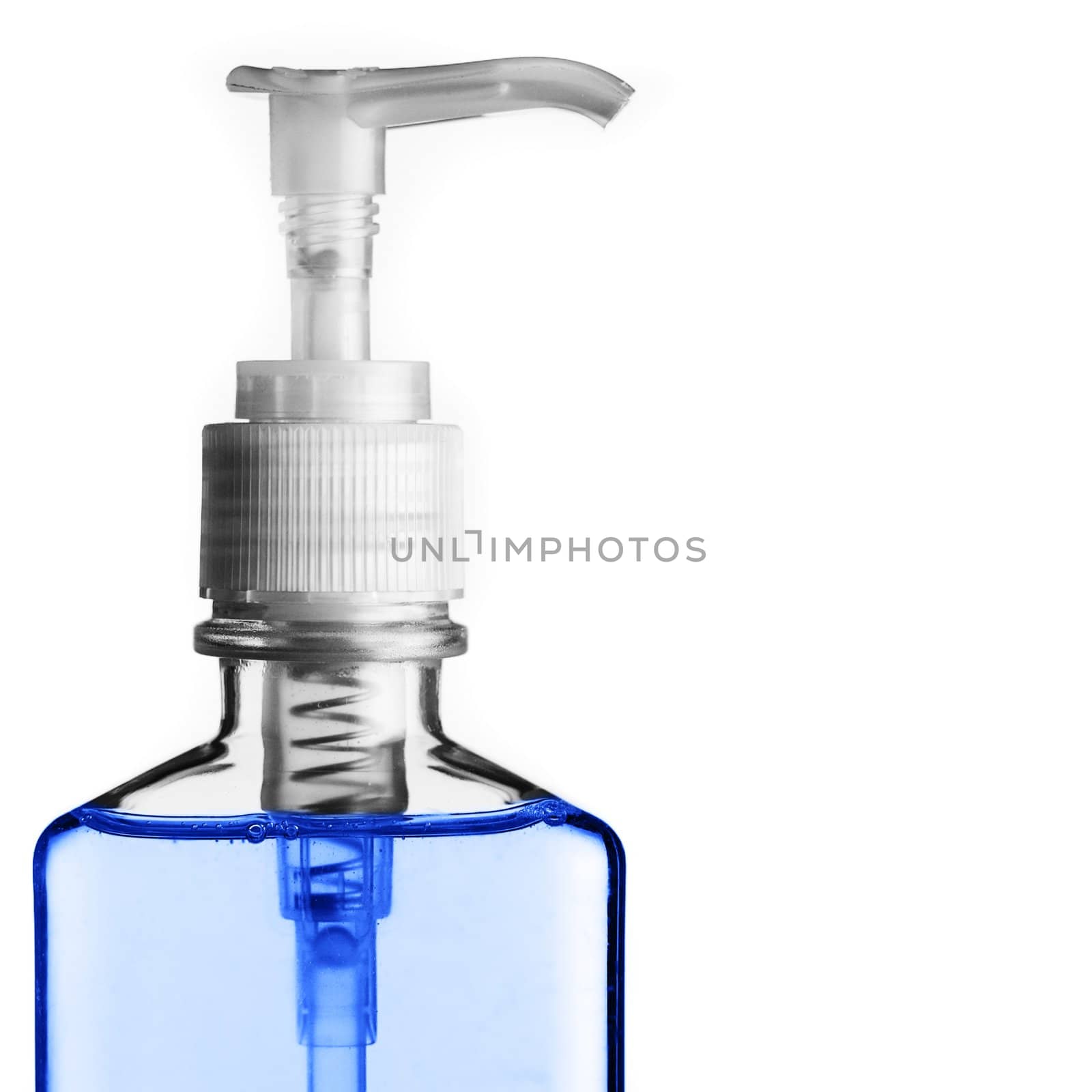 Blue pump bottles against a white background.
