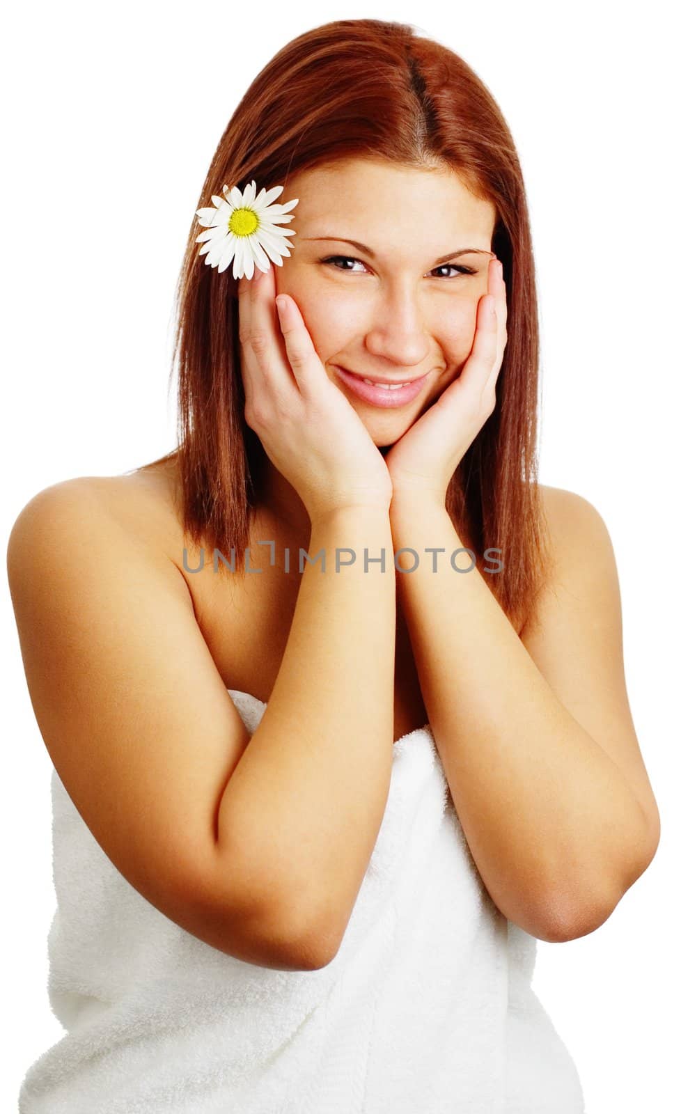 Beautiful spa woman against a white background.