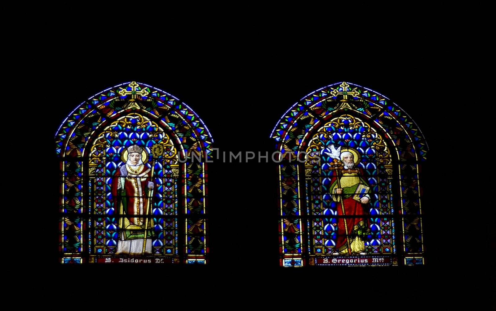 image of a window of a cathedral with images of saints